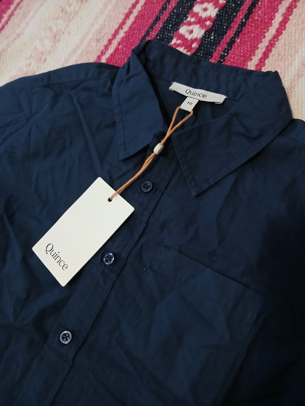 Quince Organic Cotton Oxford Non-Iron Dress Shirt Boy Navy Size 10 NWT